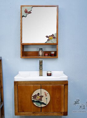 复古实木组合卫浴台盆柜