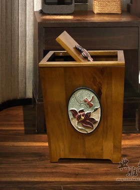 创意实木带盖垃圾桶仿古工艺品