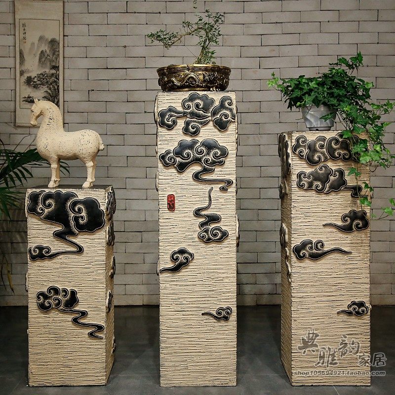 工艺复古会所祥云徽派摆件装饰柱