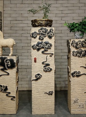 工艺复古会所祥云徽派摆件装饰柱