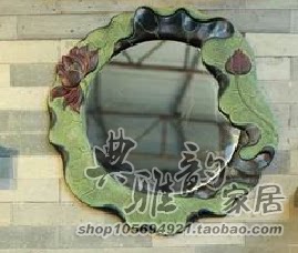 包邮中式化妆镜仪容镜子壁镜子 浴室镜洗手间卫生间挂镜 荷花荷叶