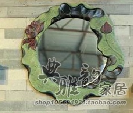 包邮中式化妆镜仪容镜子壁镜子 浴室镜洗手间卫生间挂镜 荷花荷叶