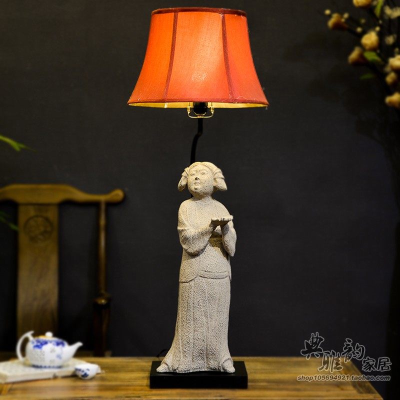 现代简约创意家居树脂灯具饰中式客栈卧室床头装饰品台灯仕女立俑