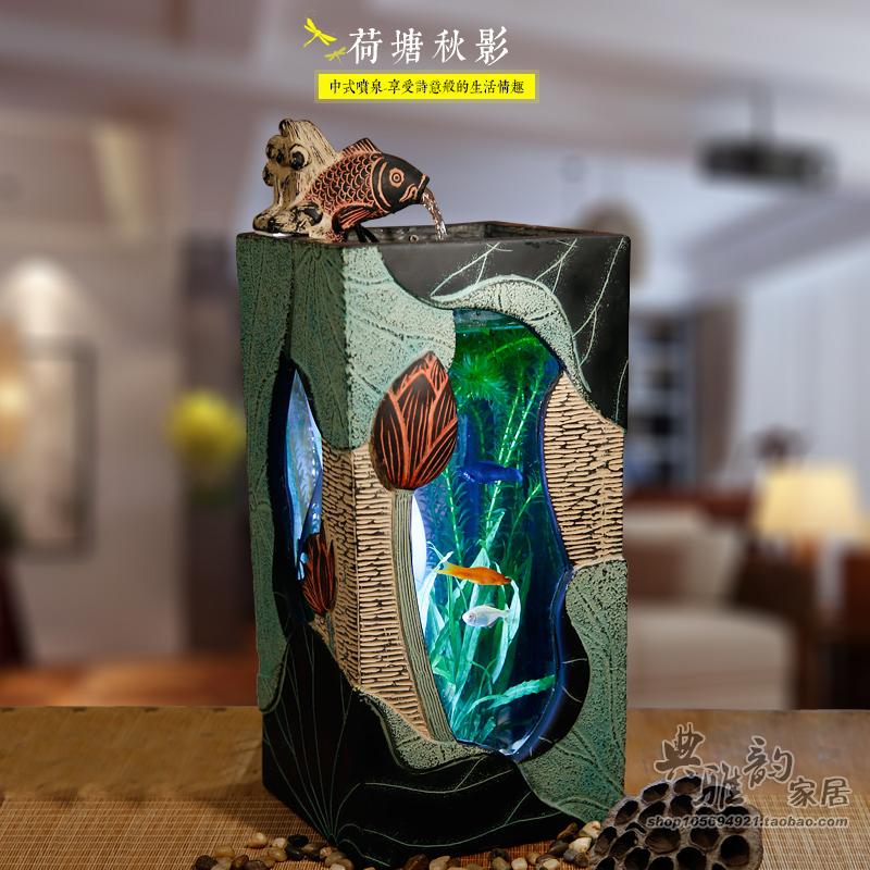 中式风假山鱼缸喷泉树脂工艺品
