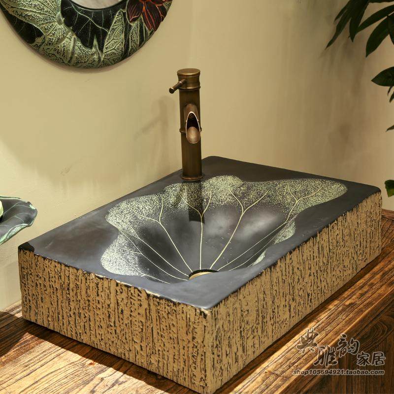 中式仿古复古树脂家居饰品  洗脸盆台上盆 洗漱盆洗手盆荷韵小款