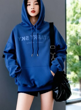 韩版字母连帽休闲连帽百搭套头长袖卫衣秋季新款纯色女装