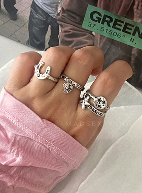 韩代同款小众设计做旧银色戒指