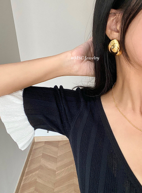 欧美风铜镀24k时髦耳环几何设计