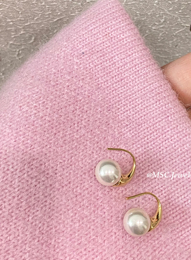 金色耳环轻奢法式镀金简约珍珠