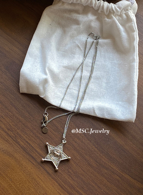 法式复古狼人杀星星项链女款小众设计长款银色项链毛衣链金属个性