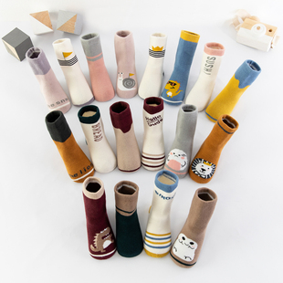 冬季超厚高筒毛巾袜婴幼儿小童宝宝长统袜子 3双装小中筒毛圈袜