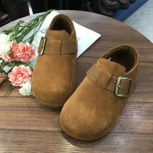 真皮皮带扣厚底加绒勃肯鞋女鞋