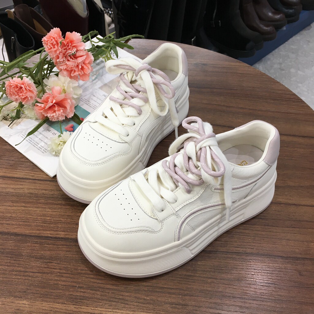 真皮厚底小白鞋双色鞋带单鞋女鞋