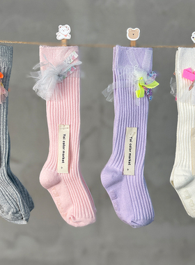 韩国原装进口Yoi Market设计师品牌秋冬儿童镂空流苏中筒袜 短袜