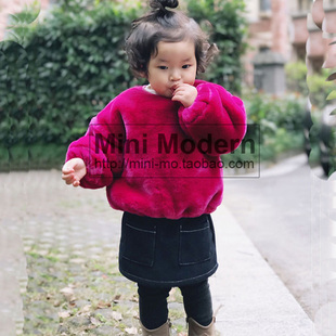 韩国原装进口冬季女童高品质加厚毛绒紫红长袖卫衣很洋气颜色外套