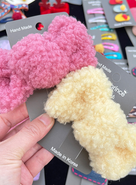 韩国原装进口bebe prince秋冬女童毛毛大号蝴蝶结发夹 公主发饰