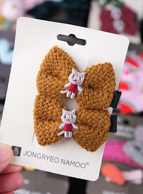 韩国原装进口bebe prince女童蝴蝶结猫咪熊猫鸭嘴夹 闪闪亮片发卡