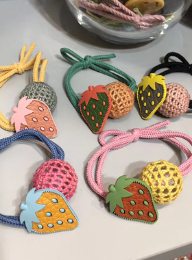 韩国原装进口女童时尚可爱草莓毛线球扎头发 洋气甜美橡皮筋头饰