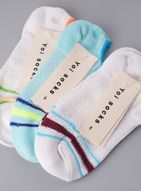 韩国原装进口Yoi儿童夏薄款船袜套装 舒适透气荧光条纹纯棉短袜