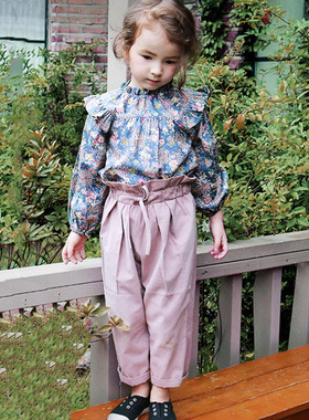 清仓：韩国原装进口Puell春秋女童百褶碎花长袖衬衫 高腰萝卜裤