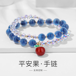 天然玛瑙手链女生双层新中式红苹果手串国风珠子手饰串珠手工定制