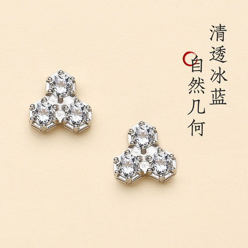天然原矿海蓝宝纯银蜂巢耳钉