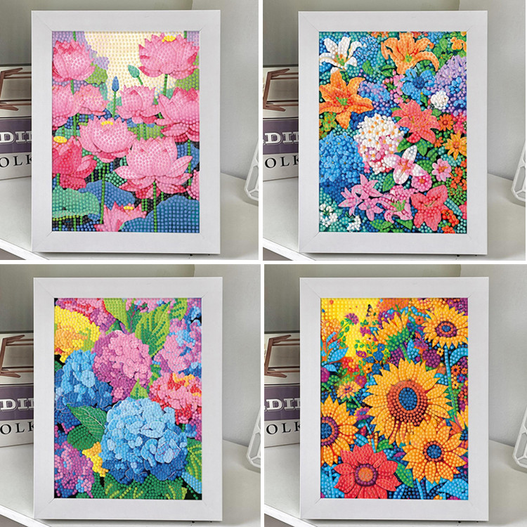 钻石画十字绣荷花莲花向日葵绣球花新款桌台带框花卉摆画点钻石绣