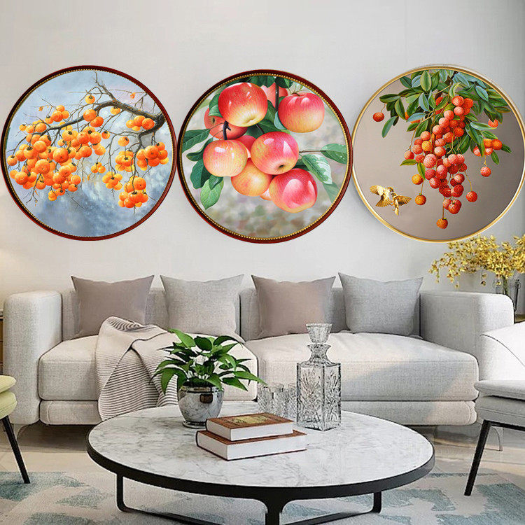 满钻钻石画十字绣事事如意水果苹果荔枝柿子新款客厅餐厅圆形钻绣