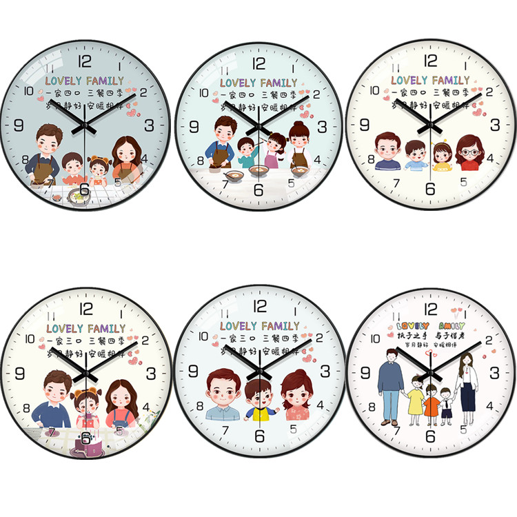 钻石画十字绣满钻幸福美满一家人钟表新款客厅卧室圆形挂钟钻石绣