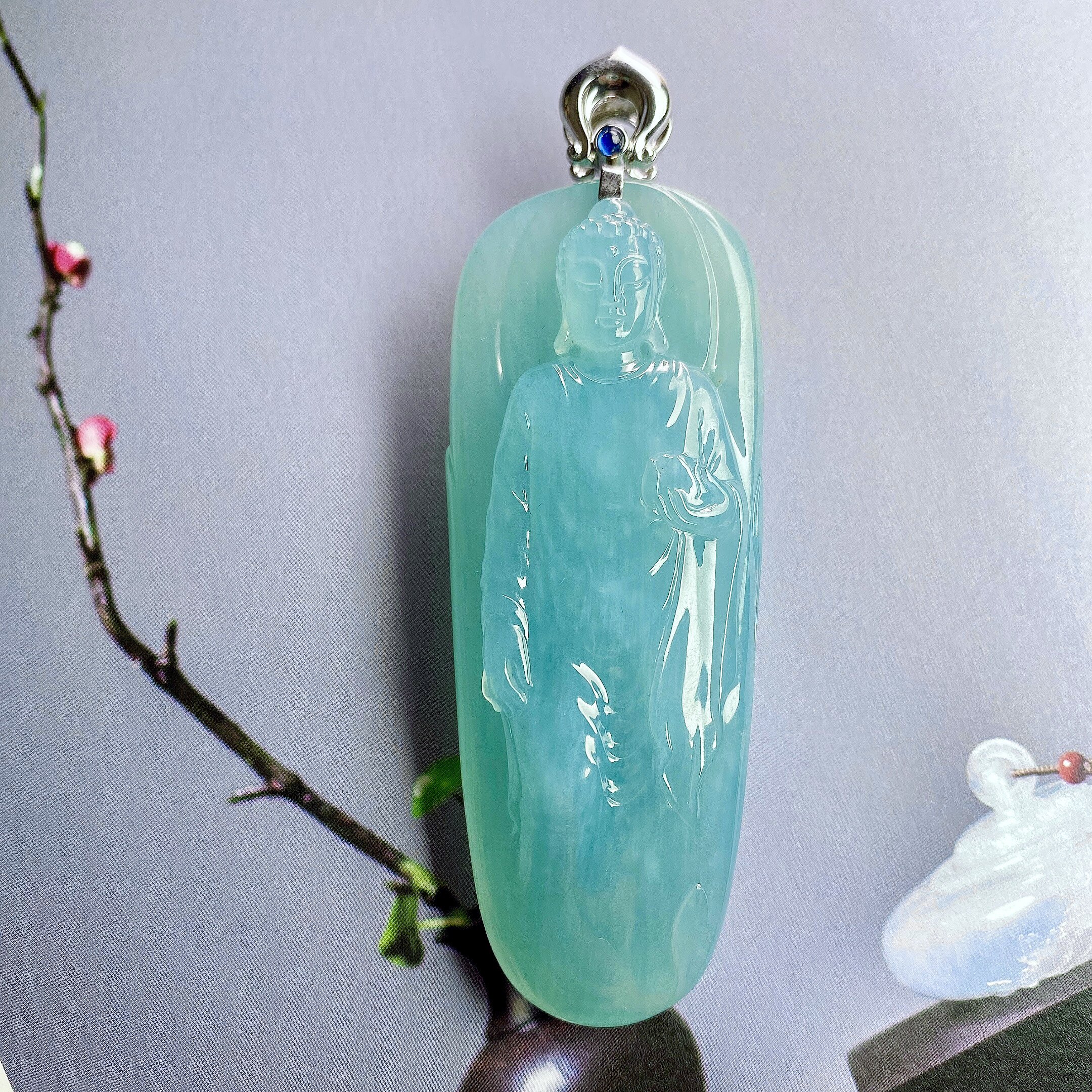 沁馨雅集 天然a货玉石翡翠阿弥陀佛吊坠高冰种满绿晴水猪狗本命佛