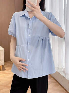 2026夏装装孕妇上衣春夏季薄款孕妇衬衫职业上班孕妇上衣蓝衬衣