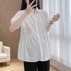 孕妇装夏季装全棉孕妇上衣白色职业短袖孕妇衬衫大码半袖上班衬衣