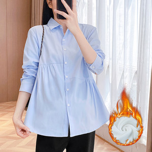 孕妇装工作蓝条纹孕妇衬衫