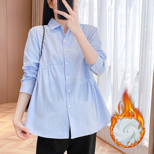 孕妇装工作蓝条纹孕妇衬衫