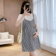 孕妇连衣裙假两件孕妇背带裙时尚 全棉款 格子裙 夏季 2026文艺孕妇装