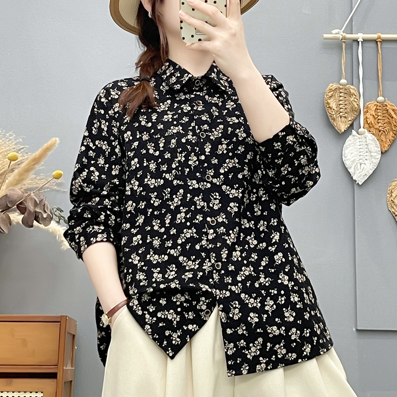 磨毛小花孕妇衬衫宽松打底衣上衣