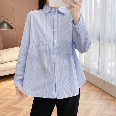 孕妇装工作服条纹职业孕妇衬衫