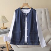 牛仔上衣大码 春秋装 马甲 无袖 孕妇马甲牛仔小外套秋装 时尚 款