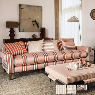 Romo英国原装 进口面料Arbury现代简约条纹图案亚麻棉沙发家具垫