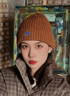 theMADHATcher「mini logo」粗线冬季毛线厚实复古针织帽显脸小