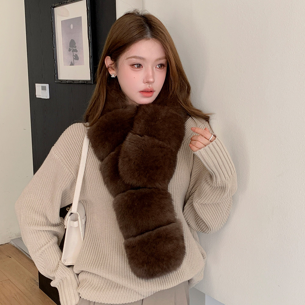 秋冬新狐狸毛三色定染层次感长款大牌老钱风皮草围巾毛领紫貂色