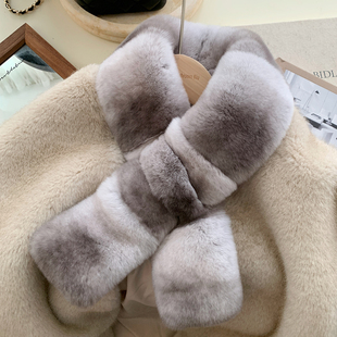 奢华气质仿龙猫青紫蓝层次感獭兔毛匠心双面围巾百搭围脖大牌冬女