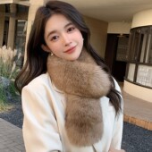 糯糯同款 狐狸毛围巾整皮韩版 保暖双面毛围脖獭兔毛内衬真毛毛领子