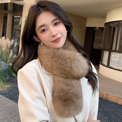 糯糯同款狐狸毛围巾整皮韩版保暖双面毛围脖獭兔毛内衬真毛毛领子