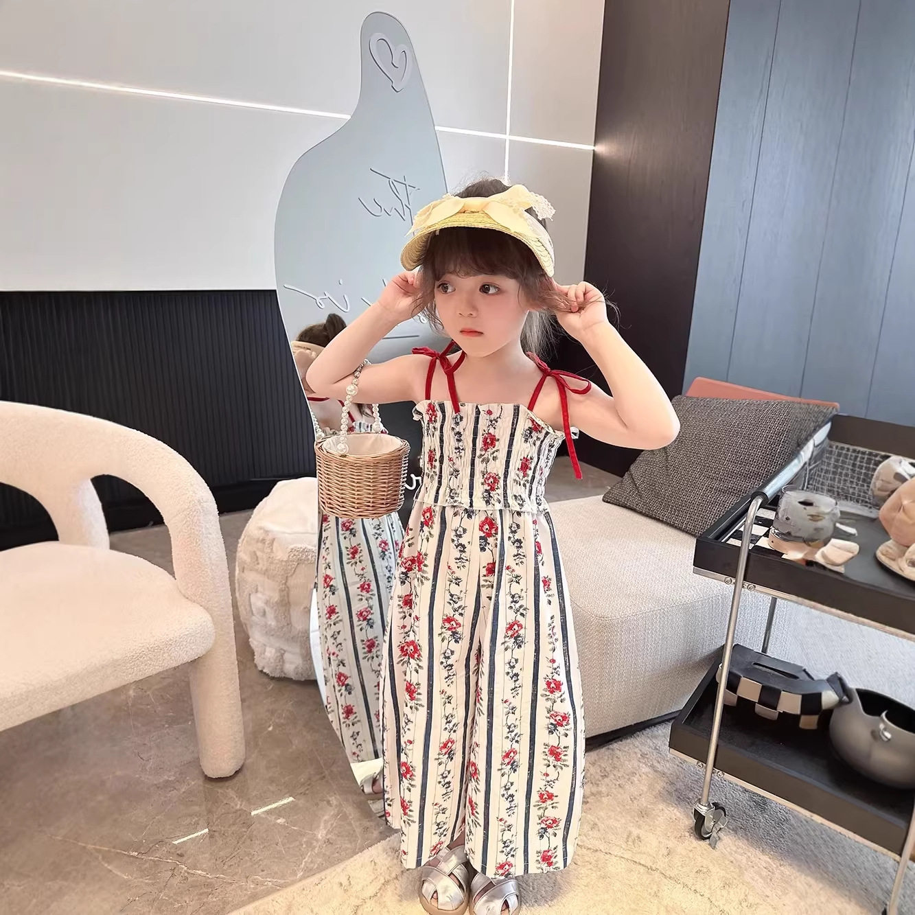 儿童装女童宝宝裤子花色弹力吊带裤子