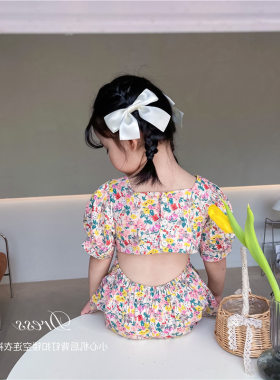 女童裙子碎花修身露腰连衣裙24夏装新款外贸童装儿童3-8岁公主裙