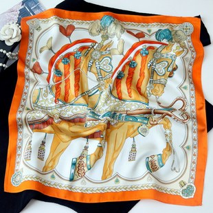 纯真丝气质华丽双马度假风53小方巾优雅26春夏素缎丝巾桑蚕丝领巾