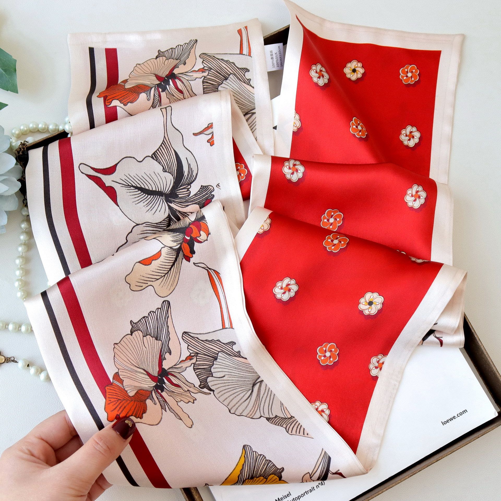 桑蚕丝丝巾女韩国新款春夏季长款双层双面真丝围巾细窄飘带长领巾