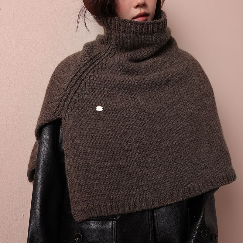 20%羊毛套头斗篷围脖女双开叉版型正纯色百搭厚披肩高领冬季保暖