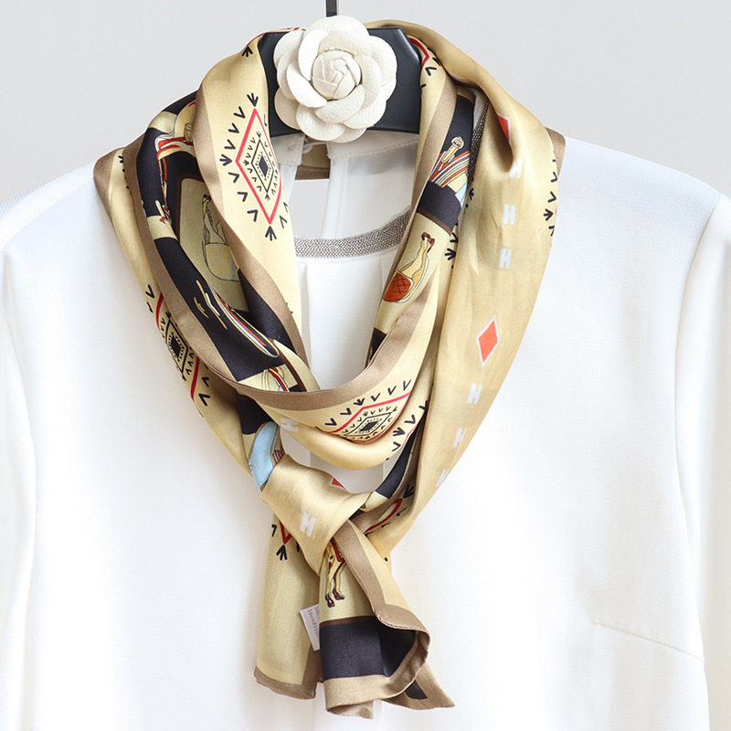 欧美风骏马双层真丝飘带长条巾桑蚕丝丝巾围巾百搭长条领巾女